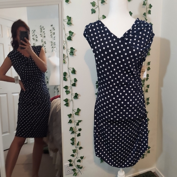 Vince Camuto Dresses & Skirts - Vince Camuto NEW Polkadot Dress Navy Small